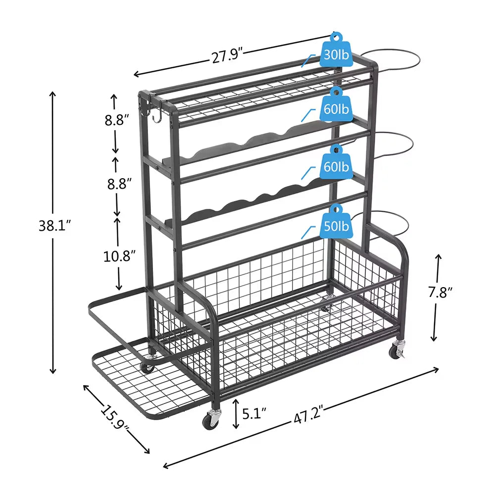 4-Tier Metal Equipment Organizer for Yoga Mat Sports Ball