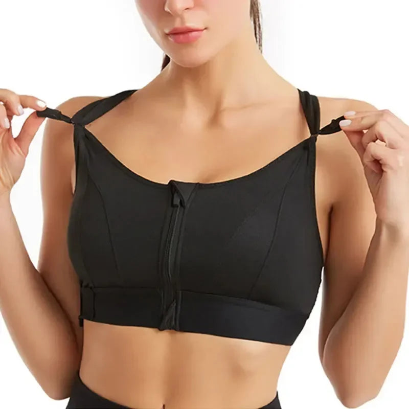 Front Zipper Adjustable Strap High-Impact Sports Bras For Women