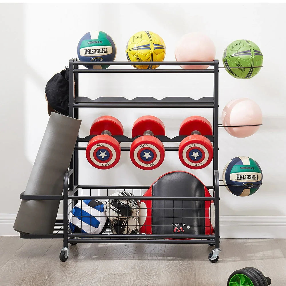 4-Tier Metal Equipment Organizer for Yoga Mat Sports Ball