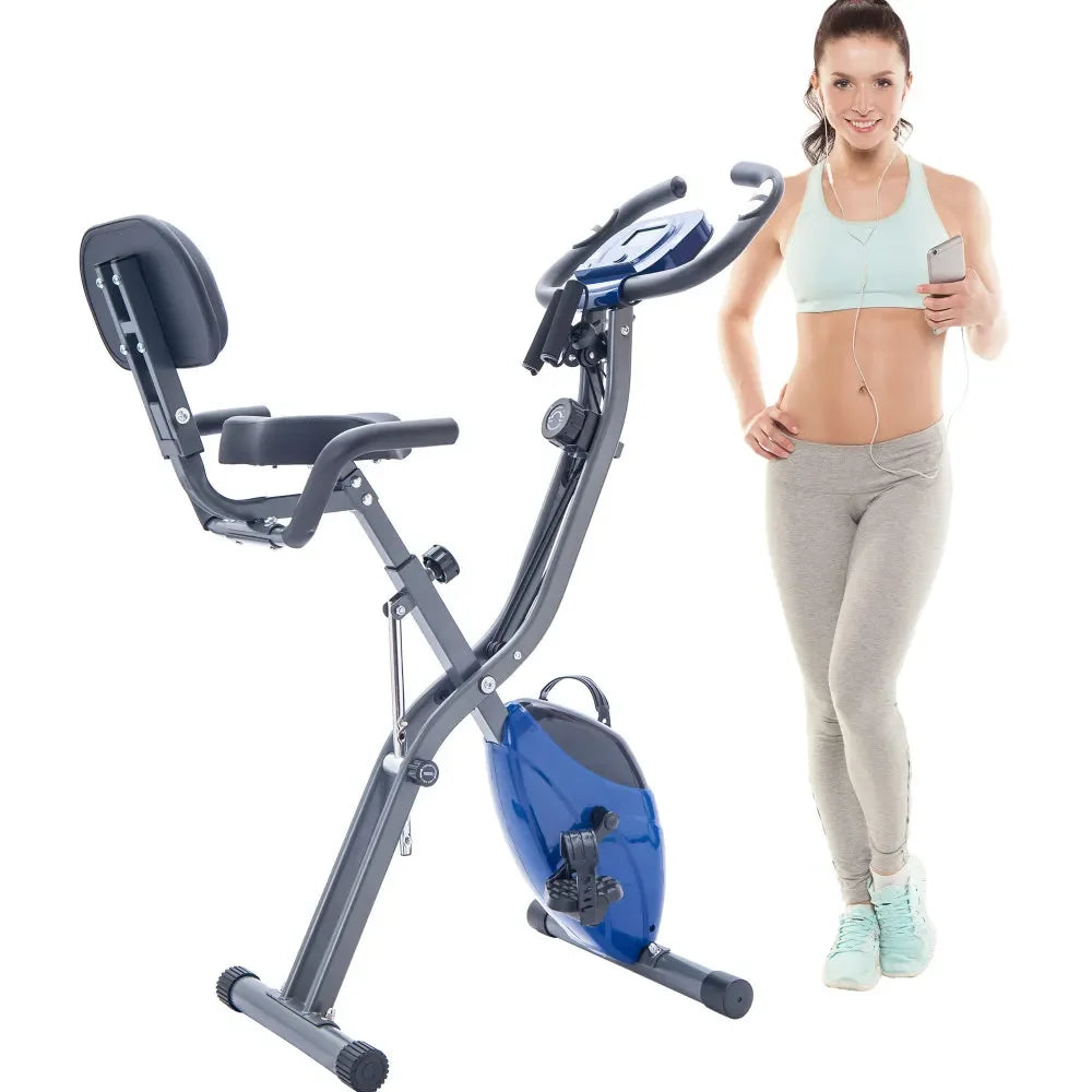Folding Exercise Bike - Upright and Recumbent X-Bike with 16-Level Adjustable Resistance