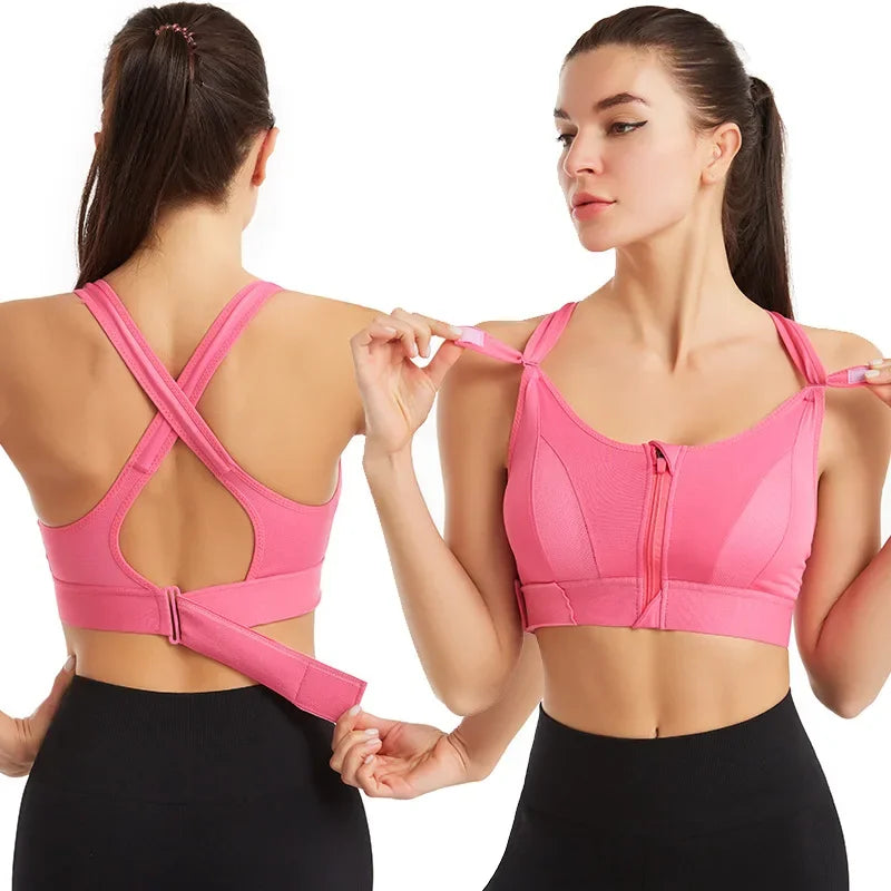 Front Zipper Adjustable Strap High-Impact Sports Bras For Women