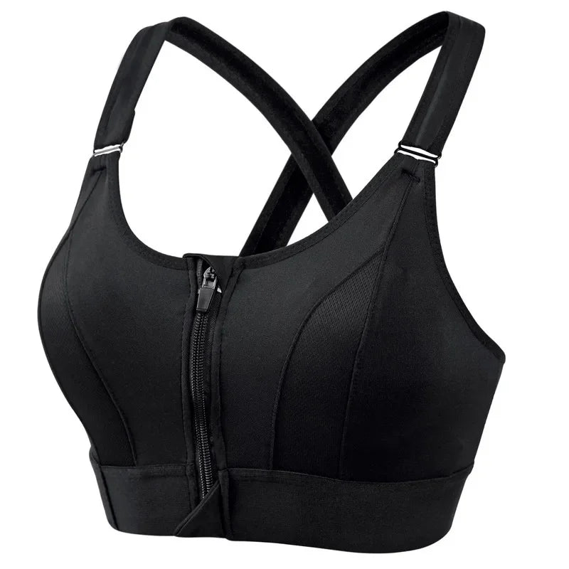 Front Zipper Adjustable Strap High-Impact Sports Bras For Women