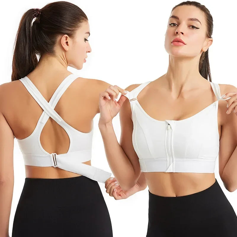 Front Zipper Adjustable Strap High-Impact Sports Bras For Women