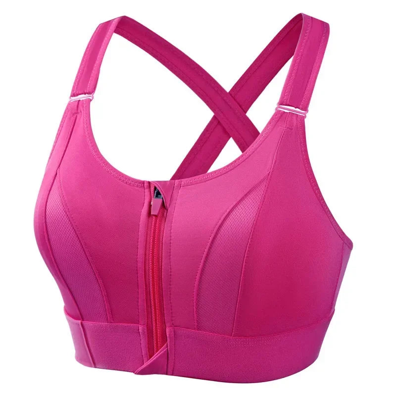 Front Zipper Adjustable Strap High-Impact Sports Bras For Women