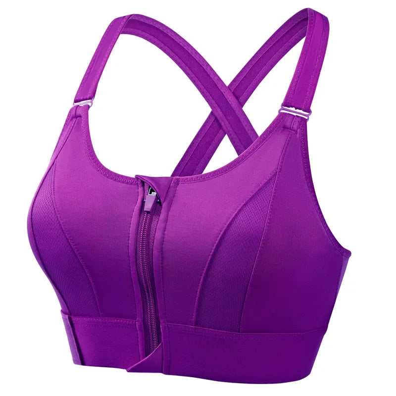 Front Zipper Adjustable Strap High-Impact Sports Bras For Women