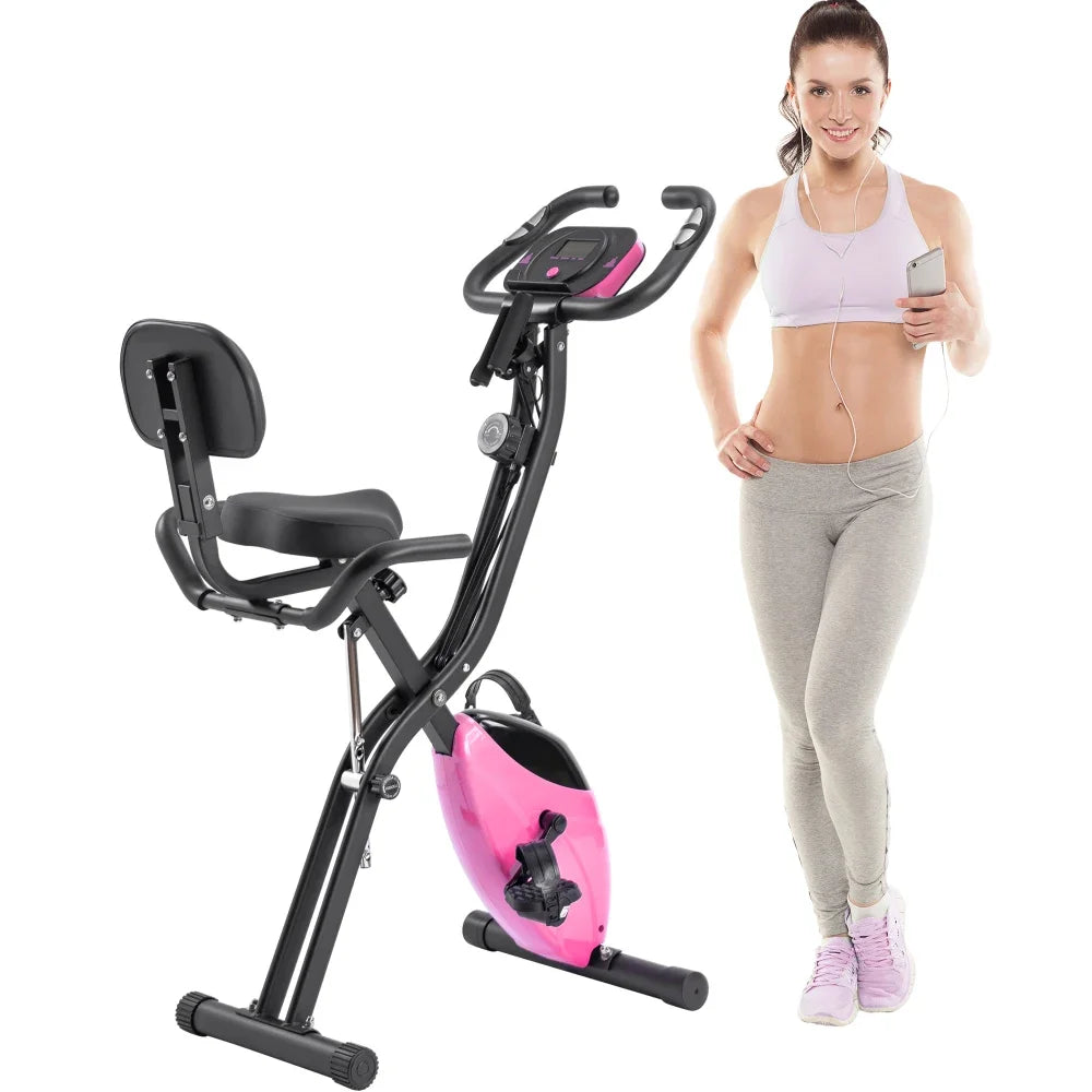 Folding Exercise Bike - Upright and Recumbent X-Bike with 16-Level Adjustable Resistance