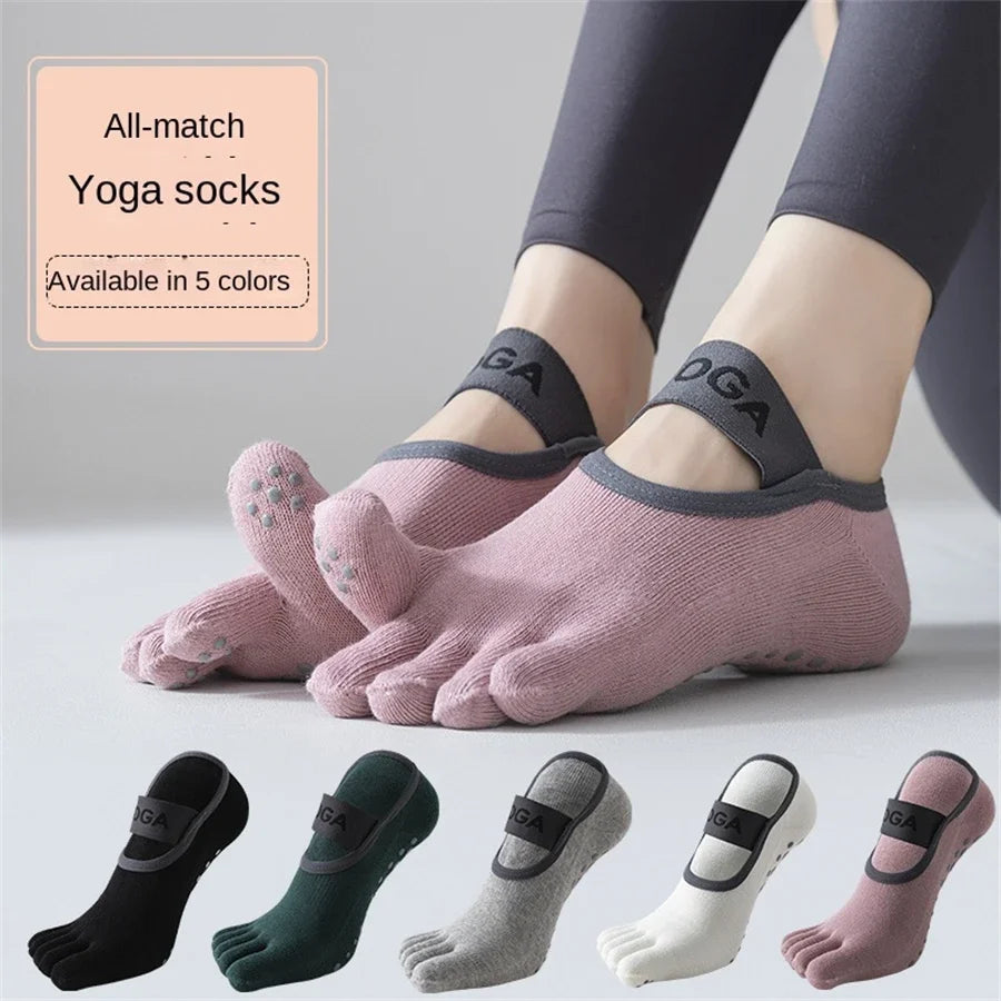 1 Pair of Women's Five Finger Anti Slip Cotton Yoga Socks
