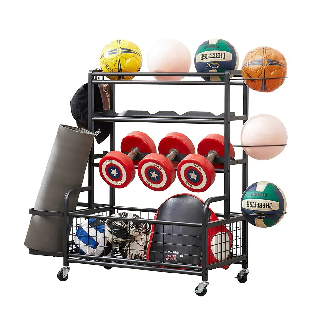 4-Tier Metal Equipment Organizer for Yoga Mat Sports Ball