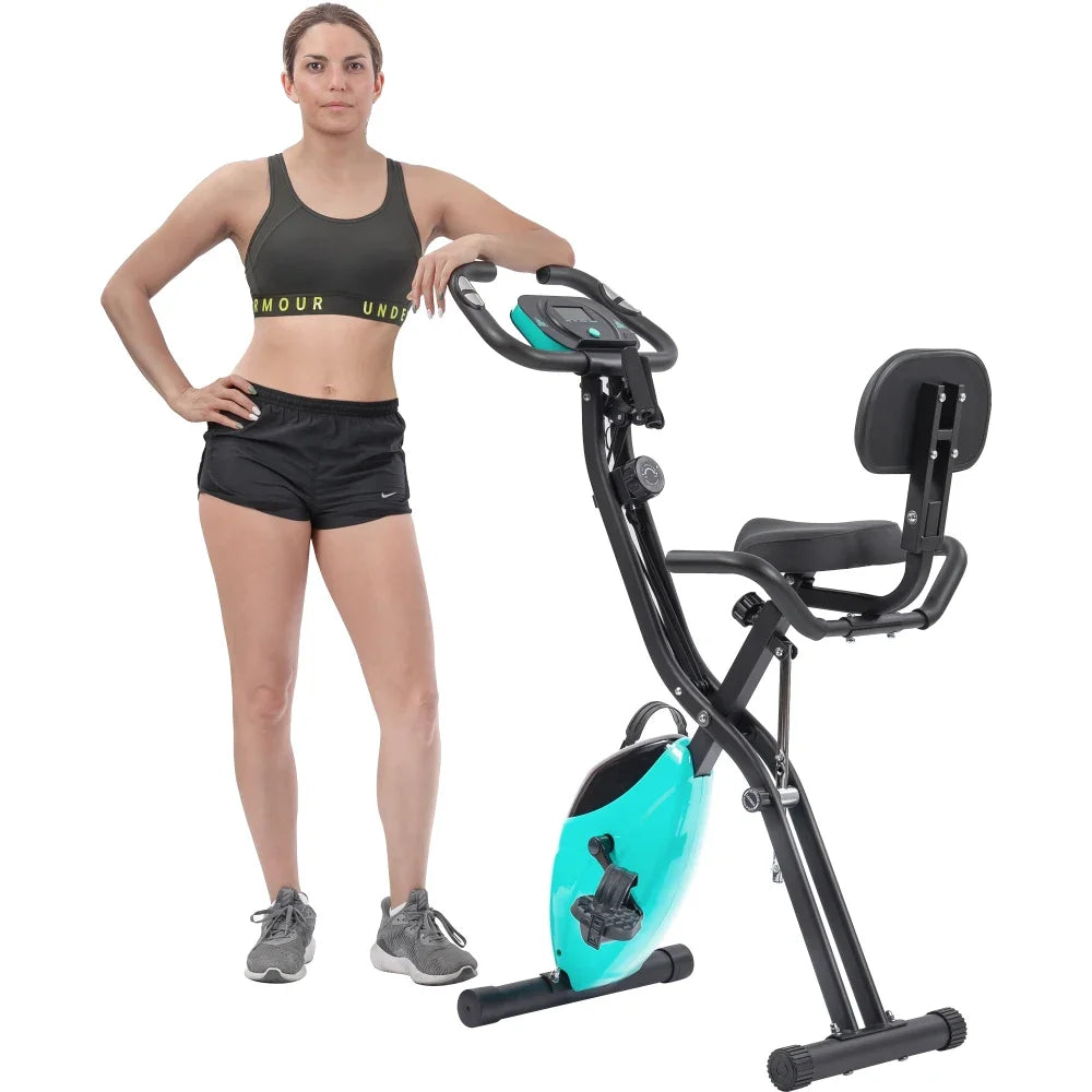 Folding Exercise Bike - Upright and Recumbent X-Bike with 16-Level Adjustable Resistance
