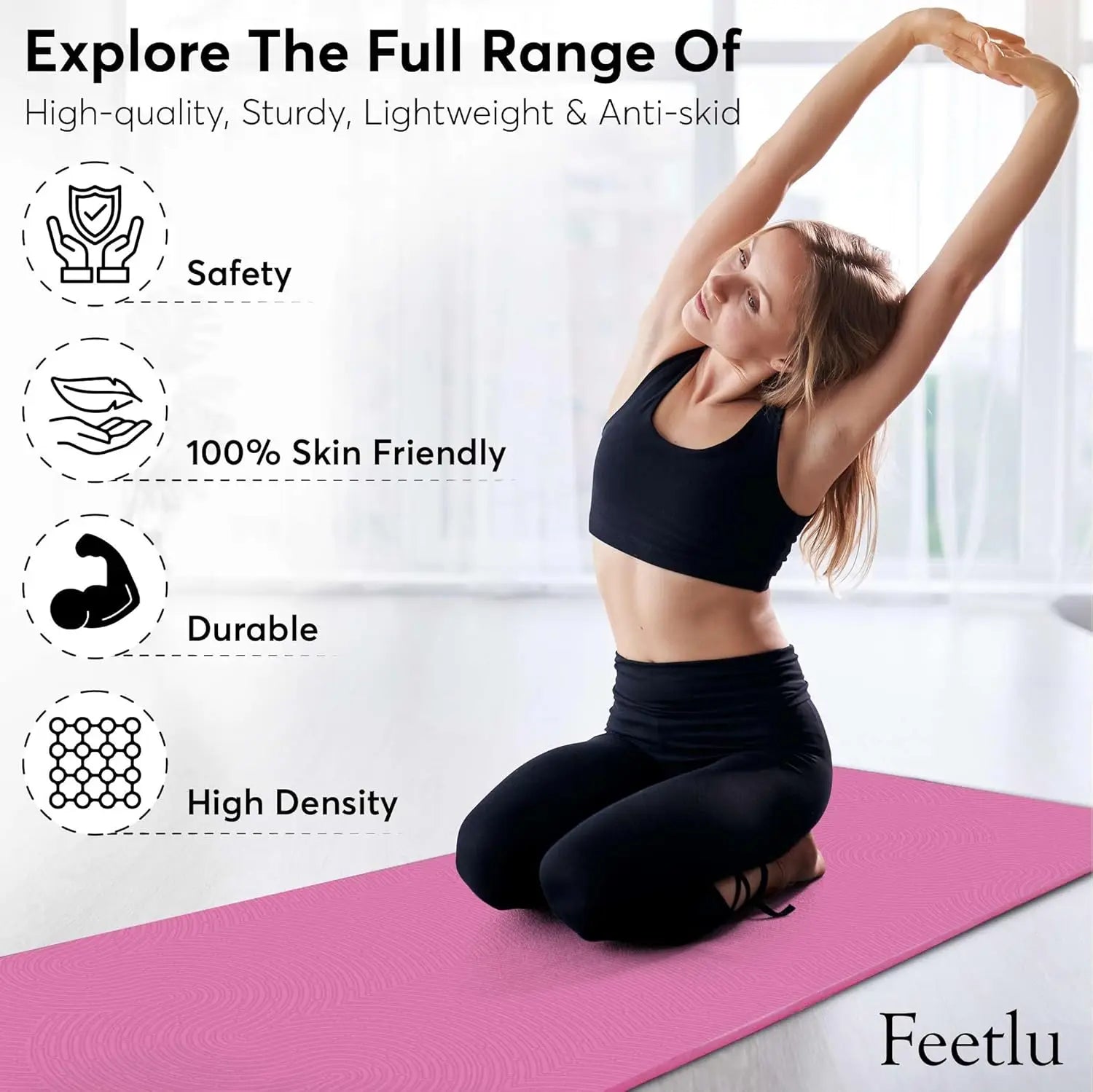 Extra Thick 12mm Exercise Mat – Non-Slip, Joint-Friendly & Cushioned Fitness Mat for Yoga, Pilates & Floor Workouts – Durable, S