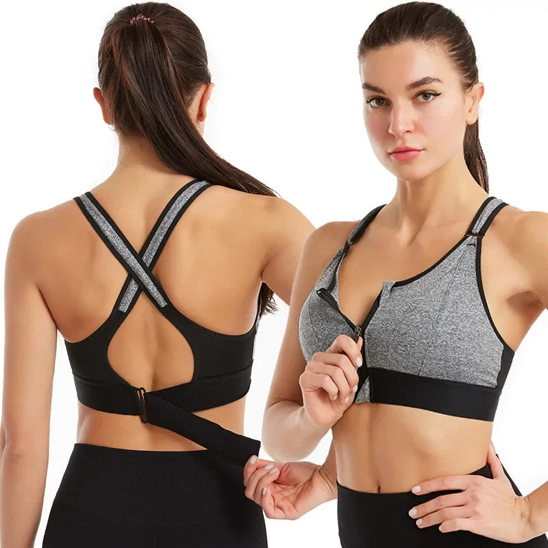 Front Zipper Adjustable Strap High-Impact Sports Bras For Women