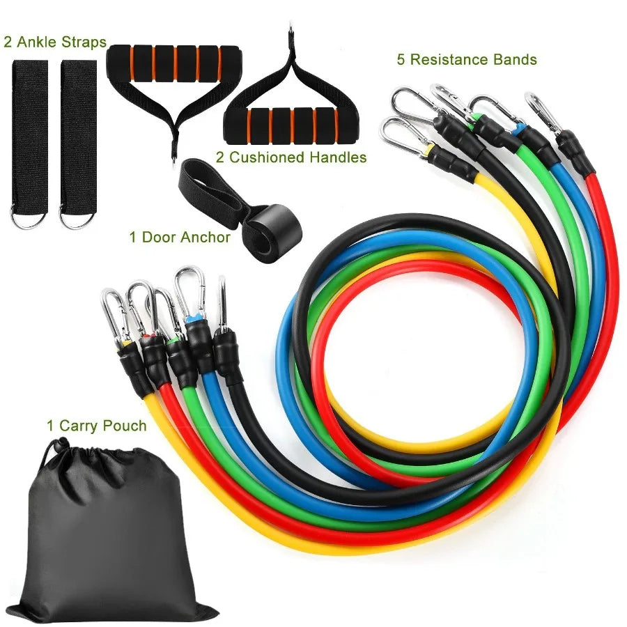 11Pc Set Resistance Tube Bands Up to 100lbs