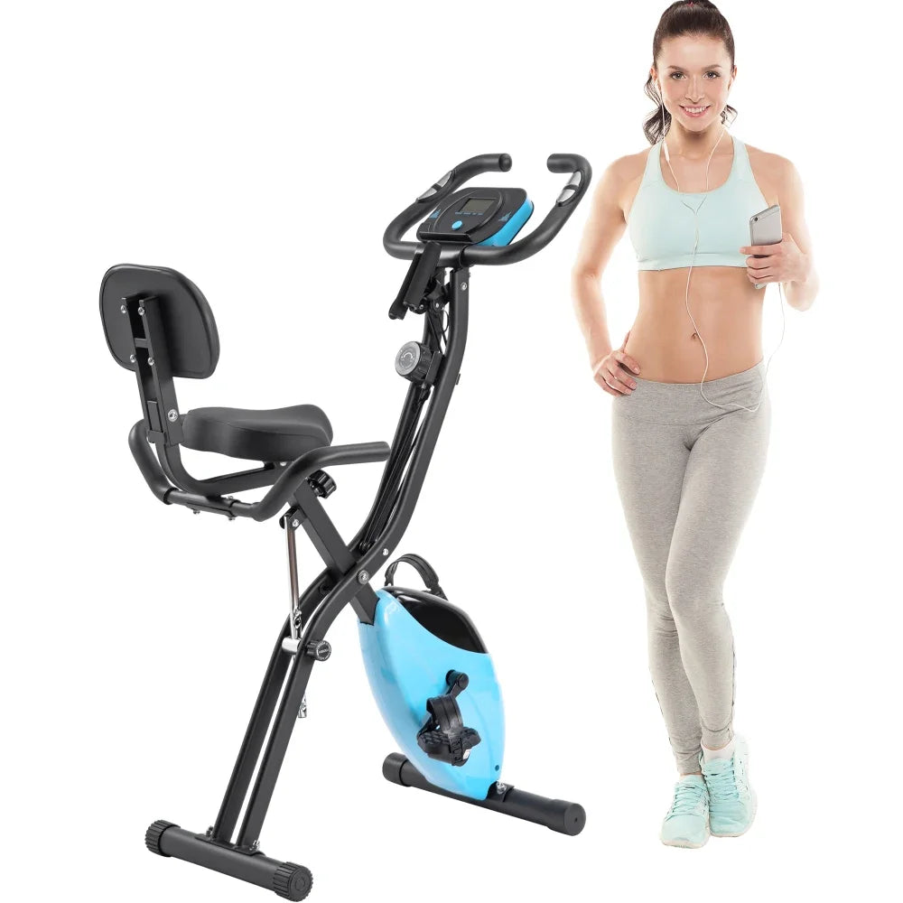 Folding Exercise Bike - Upright and Recumbent X-Bike with 16-Level Adjustable Resistance