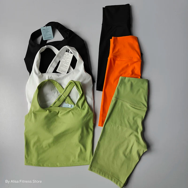 Workout Sports Bra Set Crop Top and High Waist Shorts