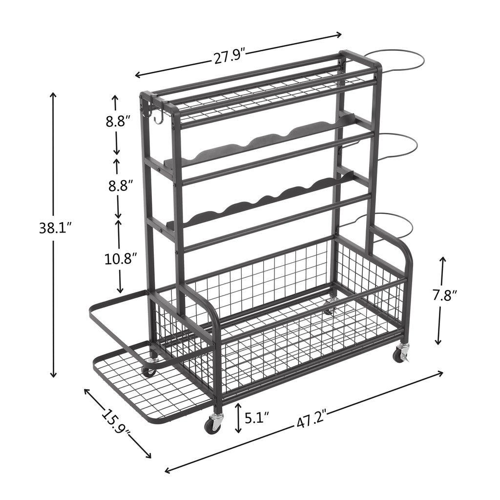 4 Tier Metal Storage Organizer with Rolling Wheels for Basketball Sports Equipment Organizer for Yoga Mat  Football