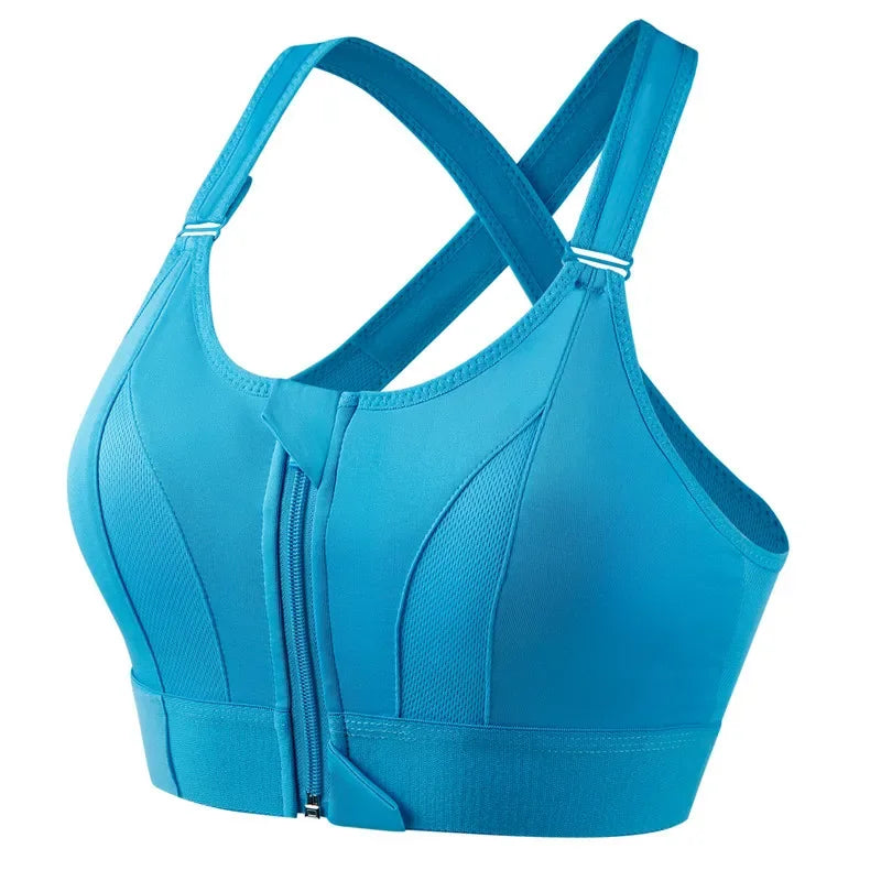 Front Zipper Adjustable Strap High-Impact Sports Bras For Women