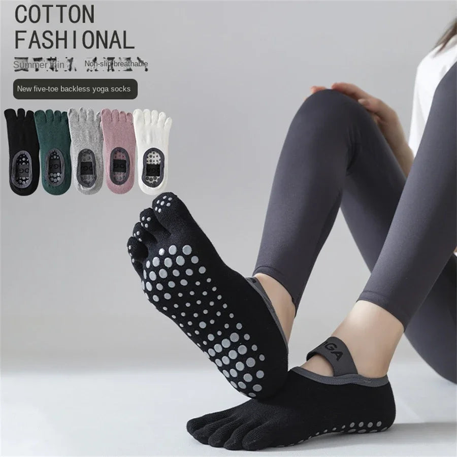 1 Pair of Women's Five Finger Anti Slip Cotton Yoga Socks