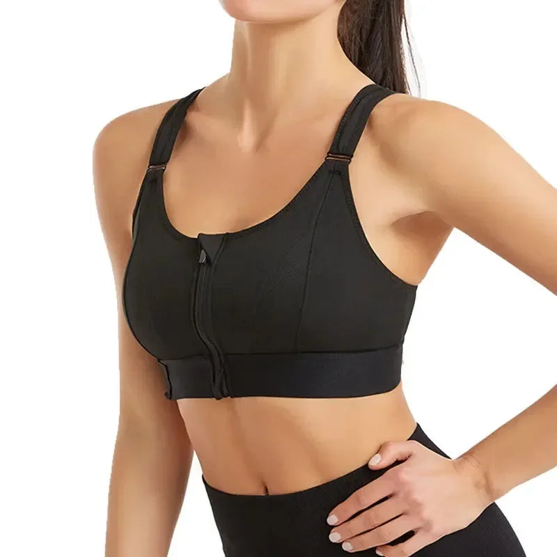 Front Zipper Adjustable Strap High-Impact Sports Bras For Women