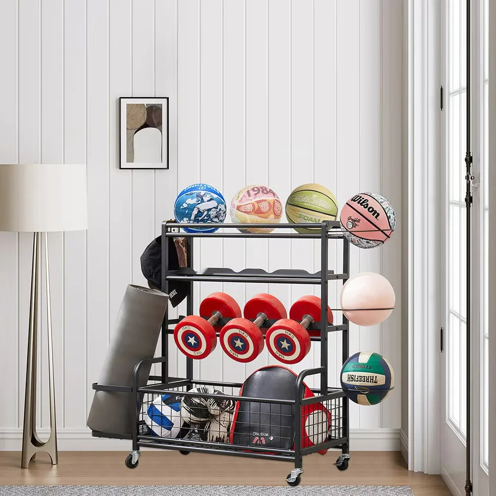 4-Tier Metal Equipment Organizer for Yoga Mat Sports Ball