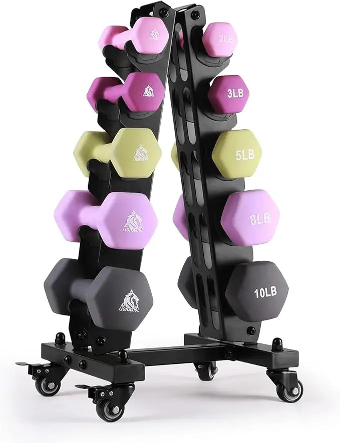 LIONSCOOL Set of 2 Neoprene Coated Dumbbell Hand Weights, Anti-Slip and Anti-Roll Hex Dumbbells in Pair for Strength Training