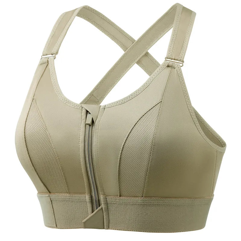 Front Zipper Adjustable Strap High-Impact Sports Bras For Women