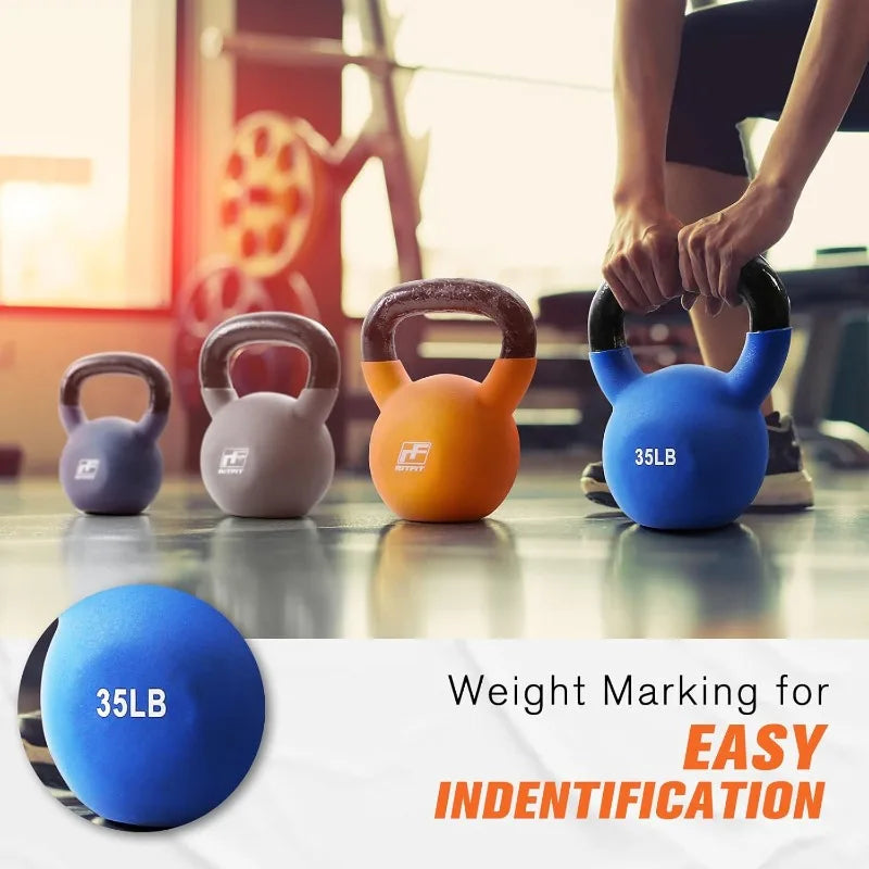 RitFit Neoprene Coated Solid Cast Iron Kettlebell 5 10 15 20 25 30 35 40 45 50 LB
