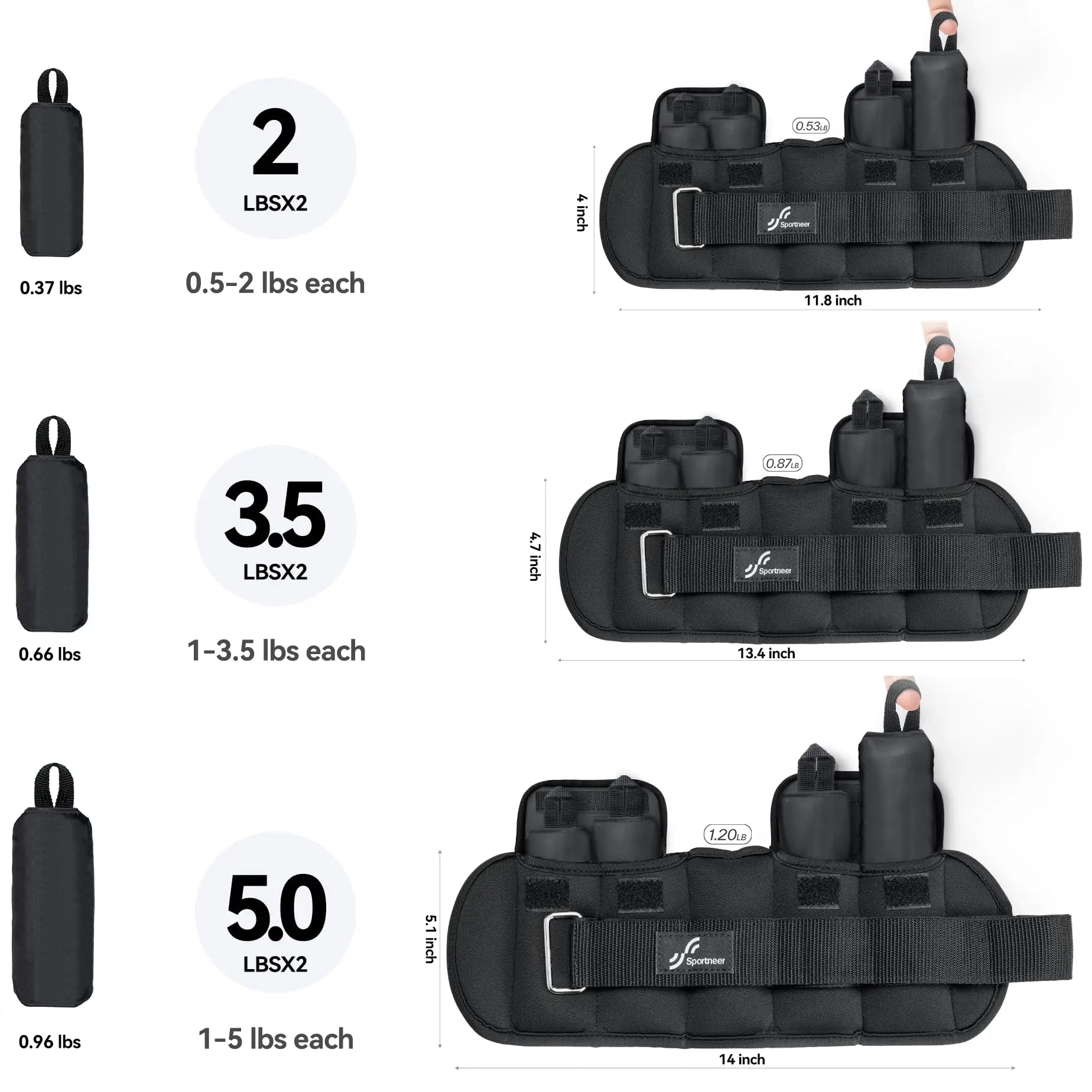 Sportneer Adjustable Wrist and Ankle Weights for Women and Men 1 Pair