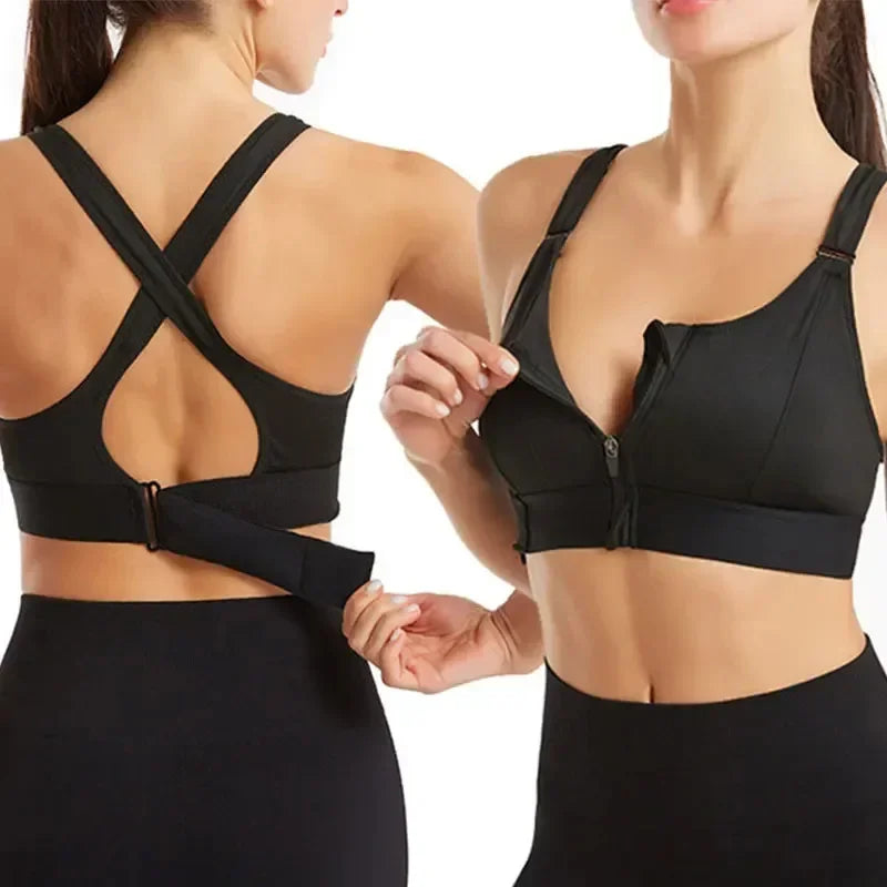 Front Zipper Adjustable Strap High-Impact Sports Bras For Women