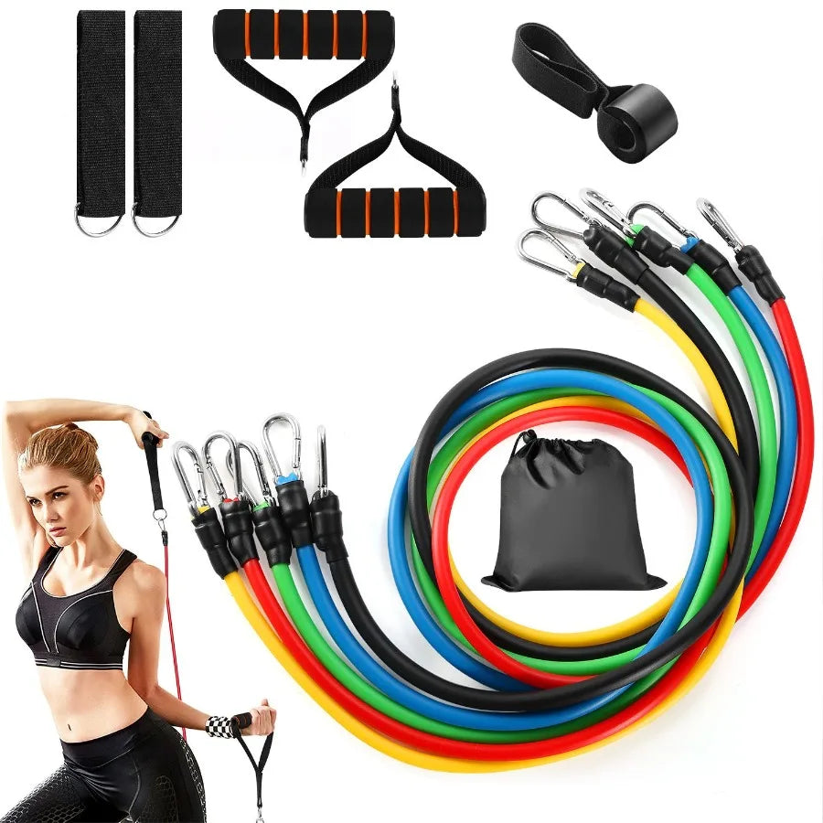 11Pc Set Resistance Tube Bands Up to 100lbs