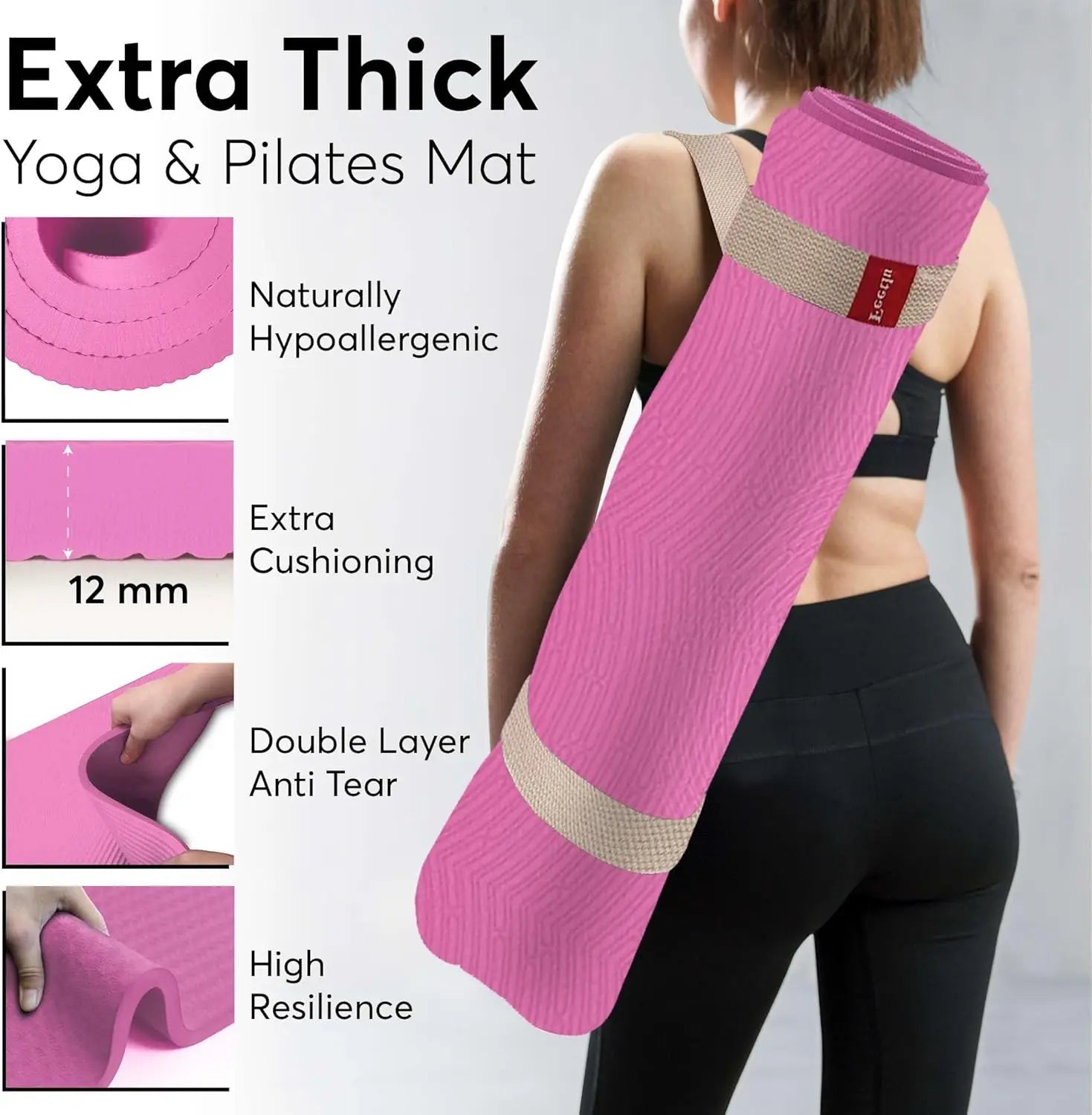 Extra Thick 12mm Exercise Mat – Non-Slip, Joint-Friendly & Cushioned Fitness Mat for Yoga, Pilates & Floor Workouts – Durable, S