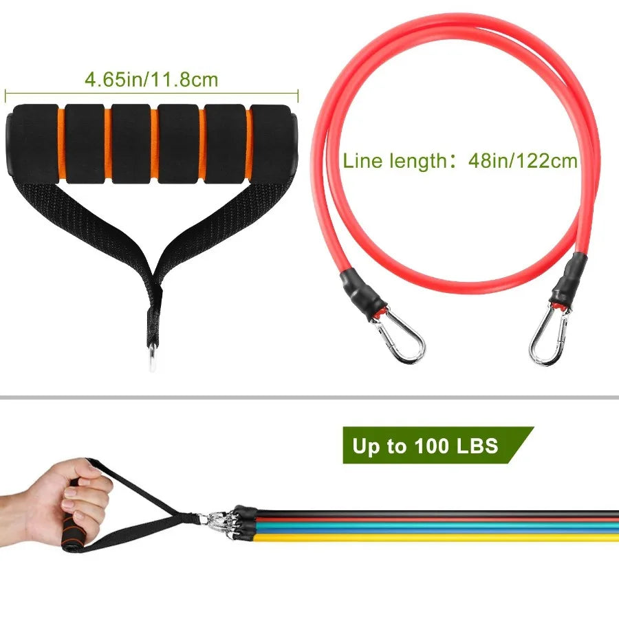 11Pc Set Resistance Tube Bands Up to 100lbs