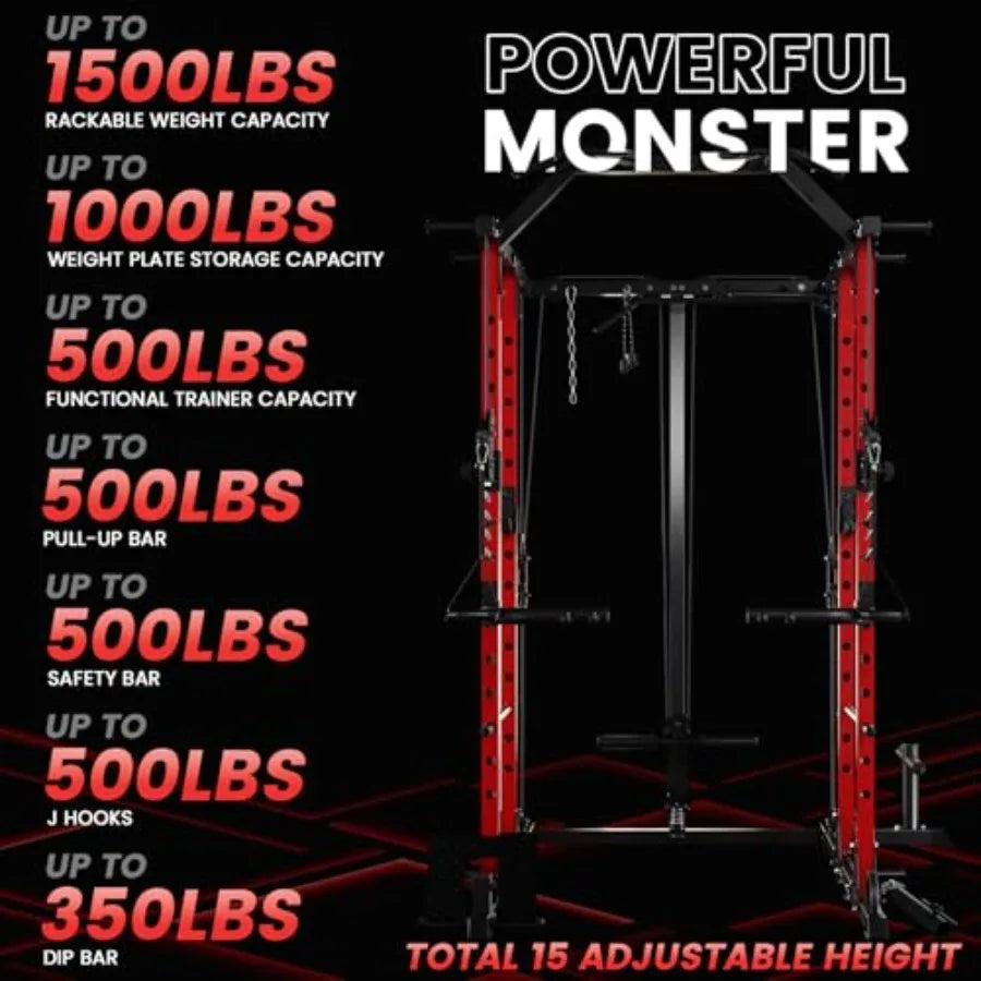 MultiFunction 1500LBS Cable Pulley System Home Gym Strength Training Machine